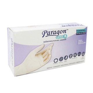 🔥The Best!! PARAGON ถุงมือยางลาเท็กซ์แบบมีแป้ง รุ่น 75-255228 ไซส์ M (กล่อง 100 ชิ้น) สีขาวเนื้อ อุปกรณ์เพื่อความปลอดภัย