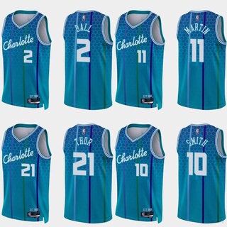 เสื้อกีฬาบาสเก็ตบอลแขนกุด ลายทีม BKB NBA Jersey Charlotte Hornets Ball Thor Martin Smith