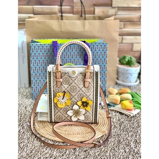 TORY BURCH T MONOGRAM JACQUARD MINI BRAIDED TOTE Code:B6D130665 แบรนด์แท้ 100% งาน Outlet