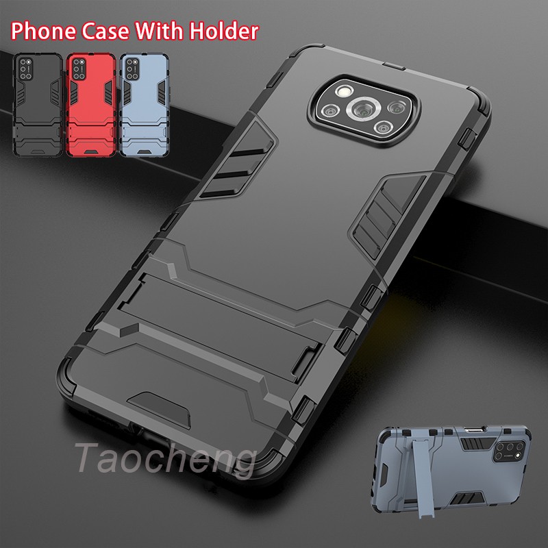เคสโทรศัพท์แข็งกันกระแทกเคสโทรศัพท์มือถือกันกระแทกพร้อมขาตั้งสําหรับ Xiaomi POCO X3 NFC Pro X3NFC X3Pro Phone Case Hard Armor Shockproof Casing Soft Back Stand Holder Bracket Cover