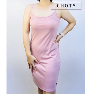 (ผ้าร่อง / สายเดี่ยวเว้าเดรส L ) เดรสสั้นเหนือหัวเข่า แบรนด์ CHOTYSHOP สินค้าผลิตในไทย  QBAL.A