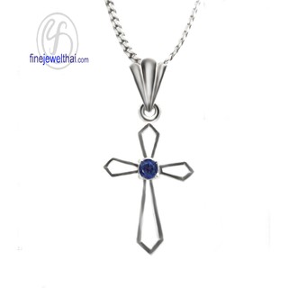 Finejewelthai จี้ไพลิน-เงินแท้-จี้พลอย-จี้ไม้กางเขน-พลอยประจำเดือนเกิด/ Blue Sapphire-Pendant-Silver925 - P1021bl