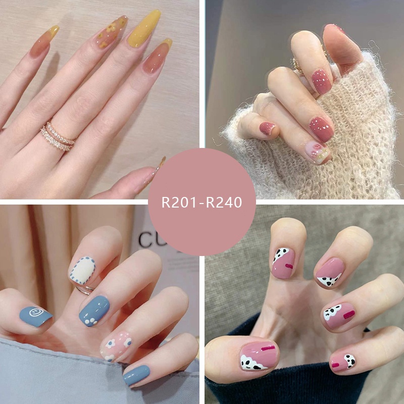 R201- R240 เล็บปลอม Diy สไตล์ฝรั่งเศส 24 ชิ้น/กล่อง
