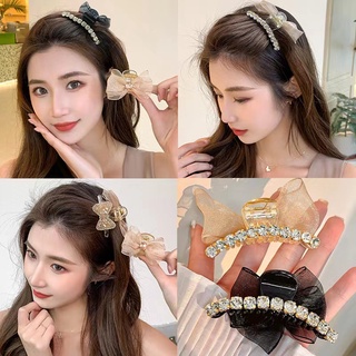 ใหม่ กิ๊บติดผม ริบบิ้นโบว์ ตาข่าย พลอยเทียม สองด้าน AB สําหรับผู้หญิง 2022