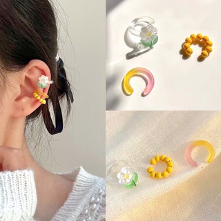 Ringring_acc | Ear Cuff ต่างหูหนีบอะคริลิครูปดอกไม้ เซต 3 ชิ้น ต่างหูแบบไม่ต้องเจาะหู พร้อมส่ง