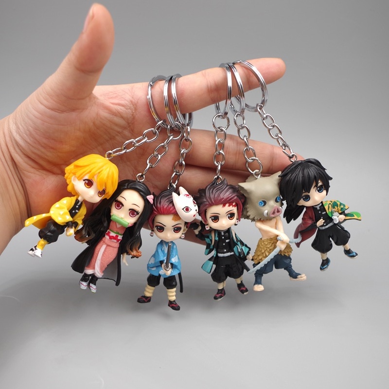 6pcs Anime Demon Blade Keychain Anime Kimetsu No Yaiba Figure Tanjirou