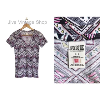 เสื้อ ผู้หญิง PINK Victoria’s secret สายฝอ คอลึก ผ้าบาง พิมพ์ลาย ชนเผ่า แขนสั้น ไซส์ S มือสอง สภาพดี จากตู้ญี่ปุ่น