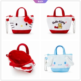 กระเป๋าใส่เหรียญ กระเป๋าคลัทช์ แต่งซิป ลายการ์ตูน Sanrio Hello Kitty Cinnamoroll Kuromi My Melody ขนาดเล็ก สําหรับเด็ก [RAIN]