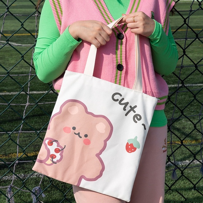 🍓Olivia🍓กระเป๋าถือ กระเป๋าผ้า สไตล์เกาหลี แฟชั่นมา การ์ตูน-น่ารัก พร้อมส่ง #BAG01