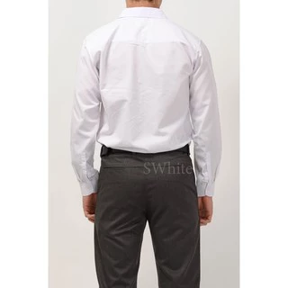 S-white [เสื้อนิสิต นักศึกษา เชิ้ต] แขนยาวกระเป๋าแปะ ถูกระเบียบ ทรงสลิม คุณภาพดี SW-ขยช