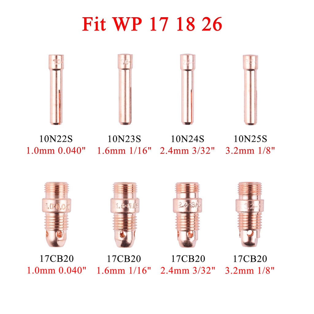 10 ชิ้น/5 ชุด 1.0/1.6/2.4/3.2 มิลลิเมตร TIG Collet และ Collet Body 10N22S 10N23S 10N24S 10N25S 17CB2