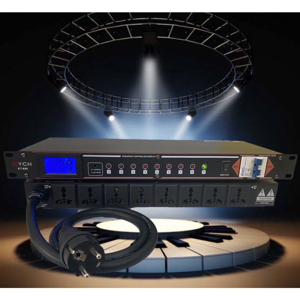 taiyoshop88🚚✔(ส่งไว)YCH KT808ปลั๊กรางจ่ายไฟสำหรับติดแล็ค8ช่อง พร้อมหน้าจอโวลทฺ์ สายAC 3X6mm เก็บเงิน