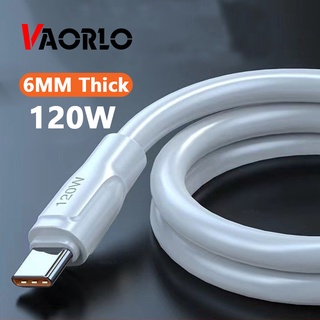 Vaorlo สายชาร์จ Type-C 6A 120W หนา 6 มม. ยาว 1 ม. 1.5 ม. 2 ม. USB-C สําหรับ Xiaomi Huawei