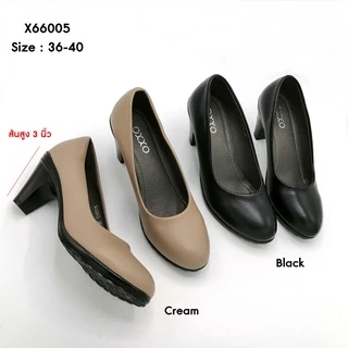 prettycomfort รองเท้าคัทชู ใส่ทำงาน นักเรียน ทรงหัวมน ส้นสูง3นิ้ว วัสดุหนังพียู พื้นนิ่ม เบา X66005