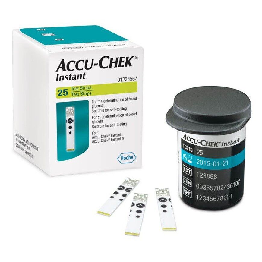 แผ่นวัดระดับน้ำตาลในเลือด แอคคิว-เช็ค อินสแตนท์ Accu-chek Instant Test Strips 25 Strips Accu Chek 25 แผ่น/กล่อง 1กล่อง