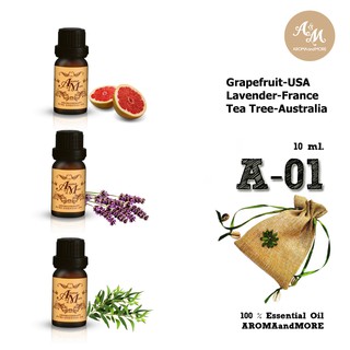 Aroma&amp;More  A-01 ชุดเซทน้ำมันหอมระเหยแท้ 100% 3 กลิ่น Essential oil Set A-01-Grapefruit Pink/Lavender 40/42/Tea Tree