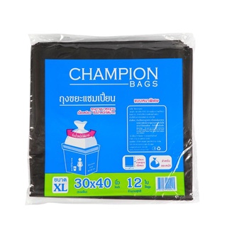 ถุงขยะแบบหนา 30x40 นิ้ว สีดำ (แพ็ค12ใบ) CHAMPION ถุงขยะ Thick Garbage Bags 30x40 inches Black (12/Pack) CHAMPION