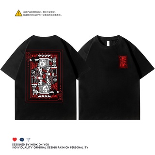 [100% Cotton] เสื้อยืด ผ้าฝ้าย ทรงหลวม พิมพ์ลาย King poker West Coast gangster ขนาดใหญ่ สไตล์วินเทจ อเมริกัน สําหรับผู้ช