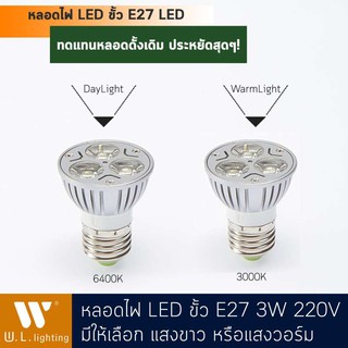 หลอดไฟ LED (แสงวอร์ม/แสงขาว) ไฟ AC220V ขั้ว E27 รุ่น P01-E27-3x1W-3000K/6400K