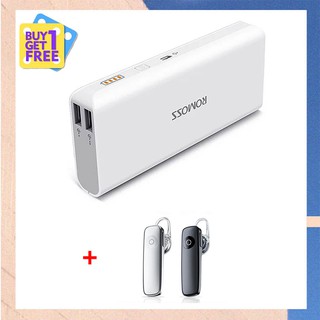 ROMOS Ready Stock แบตสำรอง 10400mAh แถบสี ฟรี สาย USB+free M165 Bluetooth Earphone