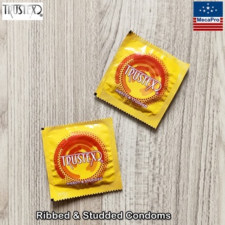 Trustex® Ribbed &amp; Studded Condoms 5, 10, 20 Pieces ถุงยางอนามัย  เพิ่มลวดลายบนพื้นผิว เพื่อการกระตุ้นพิเศษ Condom คอนดอม