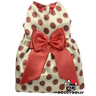 Petcloths -Doggydolly  เสื้อผ้าแฟชั่น เสื้อผ้าสัตว์เลี้ยง เสื้อผ้าหมา แมว  ชุดกระโปรงครีมจุดแดง Polkadot  D172