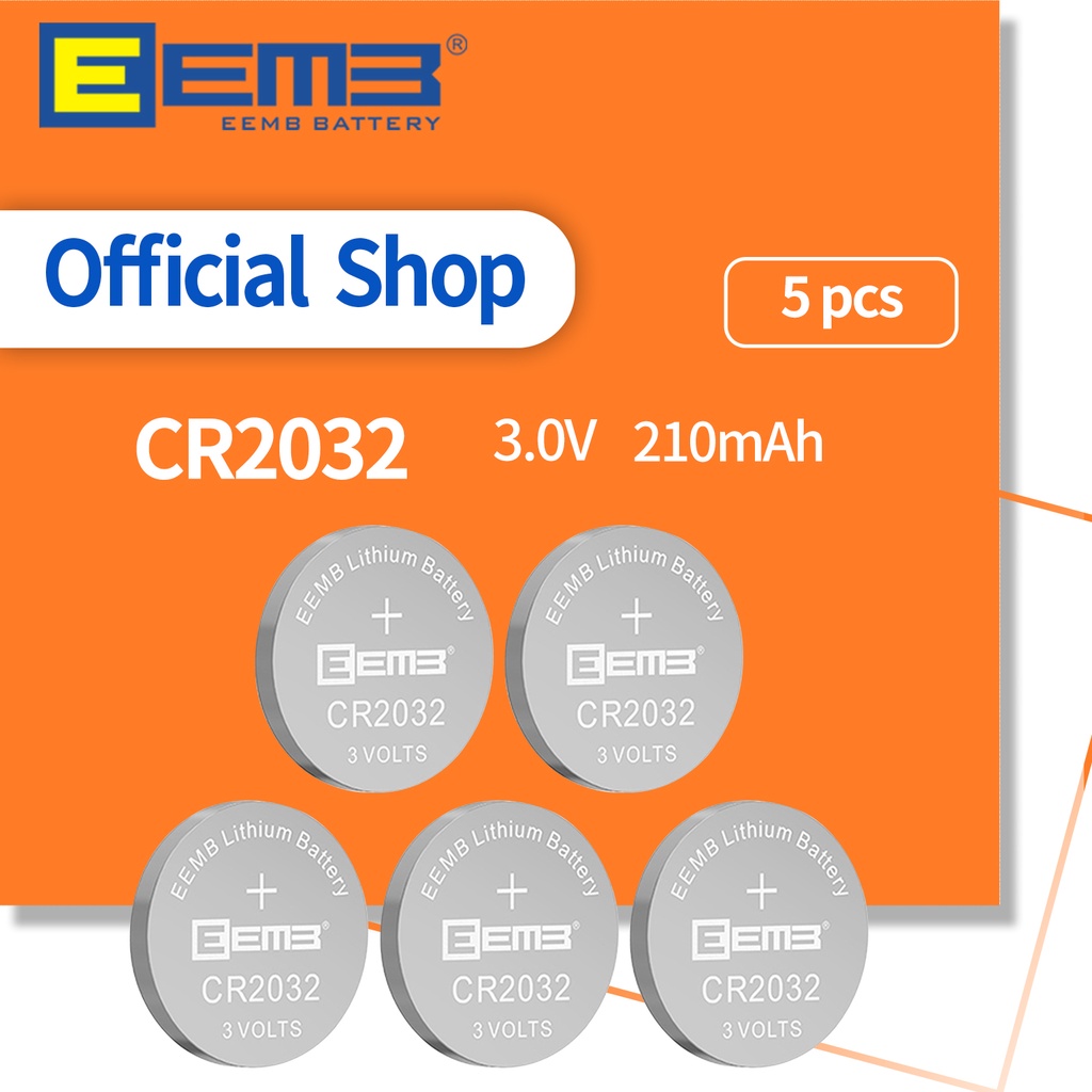 EEMB 5PCS CR2032 Button Battery 3V Lithium Battery CR 2032 210mAh Coin Cell Batteries for Watch Toys