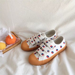 ❗ลดล้างสต็อก size:36❗ รองเท้าผ้าใบผู้หญิง ลาย Polka Dot แดงน้ำเงิน สไตล์เกาหลี