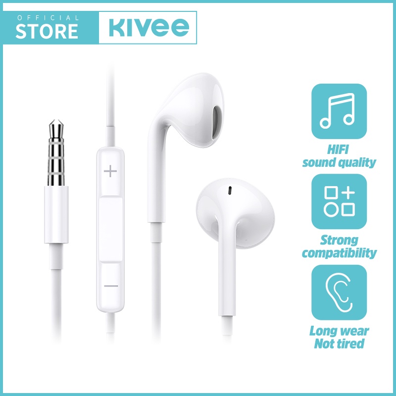 KIVEE หูฟัง หูฟังอินเอียร์ earphone หูฟังเบส แบบมีสาย 3.5mm Jack พร้อมไมโครโฟน ของแท้100% for Vivo O