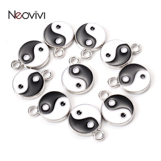 10 Pcs 7x11 มม. สีดำและสีขาว Tai Chi จี้ Drop น้ำมัน Enamel Charms สำหรับเครื่องประดับทำ DIY อุปกรณ์เสริม