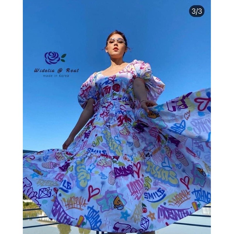 เดรสแขนพอง เดรสอลัง งานป้าย widelia@real เดรสแม่ชม