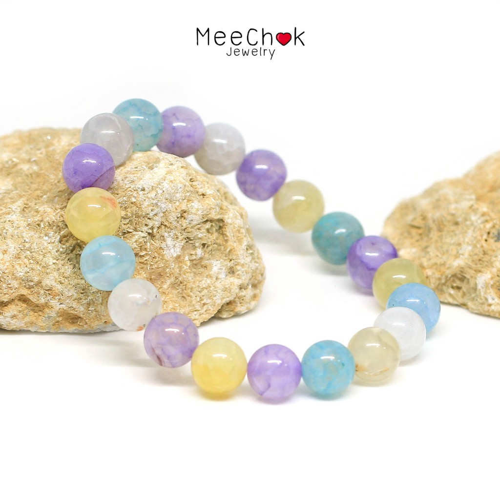 หินเกล็ดมังกร 4 สี Crackle Agate 10 มิล เสริมความมั่งคั่งร่ำรวย หินมงคล หินสี หินสีม่วง หินสีเหลือง 