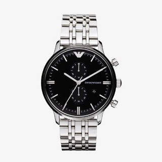 EMPORIO ARMANI นาฬิกาข้อมือผู้ชาย รุ่น AR0389 Classic Chronograph Black Dial - Silver