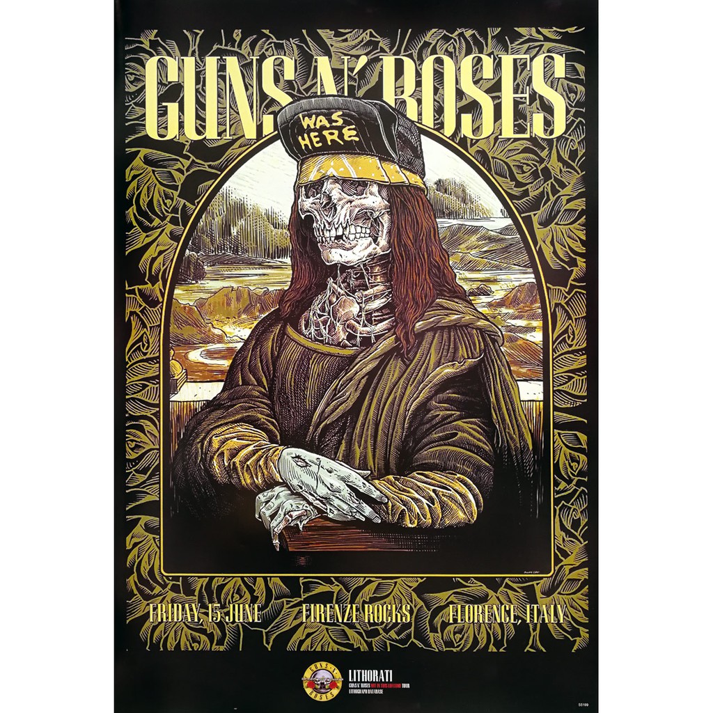 โปสเตอร์ คอนเสิร์ต วงดนตรี ร็อค Guns N’ Roses live in Italy POSTER 24”x35” Inch  American Hard Rock 