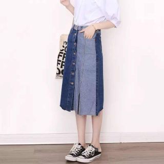 มีไซส์ใหญ่ 🍭 Midi skirt กระโปรงยีนส์กระดุมเรียงผ่าหน้า