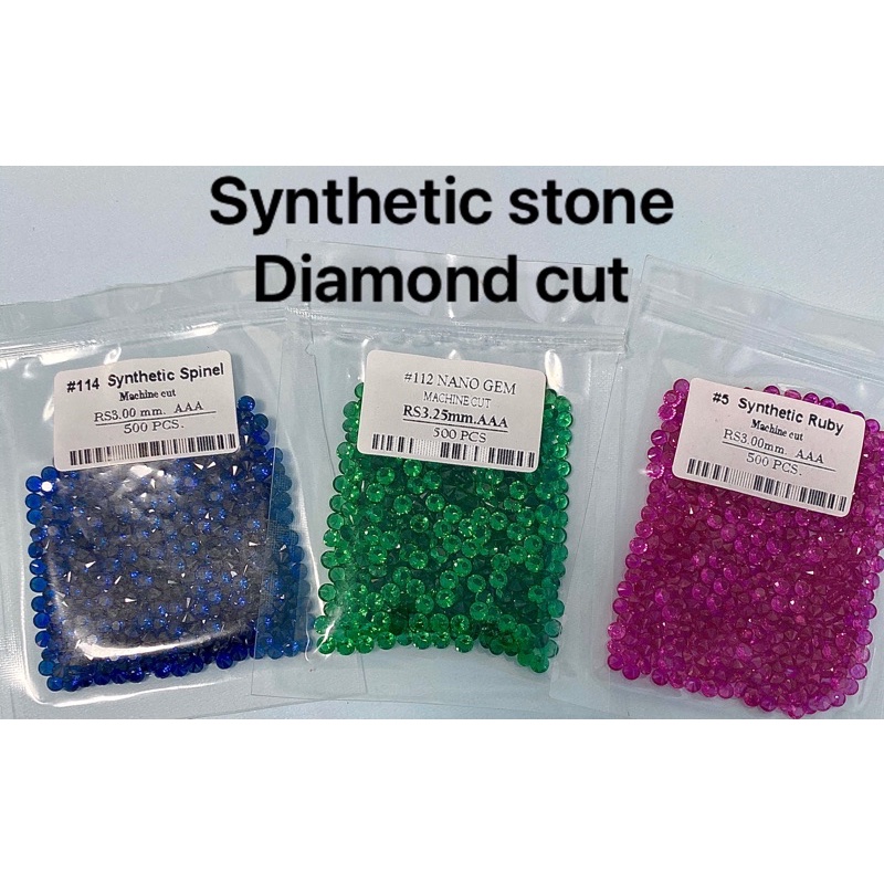 แพค 1000 เม็ด ,Synthetic Corundum stone จำหน่ายพลอยอัด ทรงกลม เจียระไนเหลี่ยมเพชร ก้นเเหลม