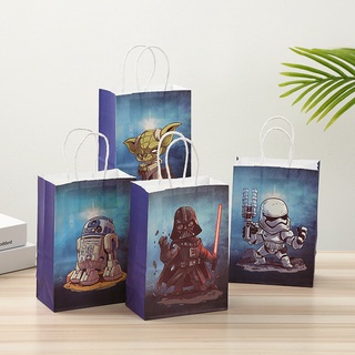 【พร้อมส่ง】ถุงกระดาษใส่ขนม ลาย Star Wars 21*15*8 ซม. สําหรับปาร์ตี้วันเกิด