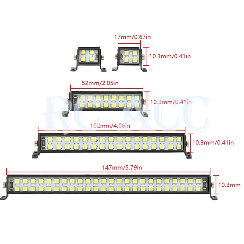 RC หลังคา Spotlight ไฟฉาย LED Light Bar สําหรับ 1/10 RC Rock Crawler Traxxas Trx4 Trx6 SCX10 90046 D