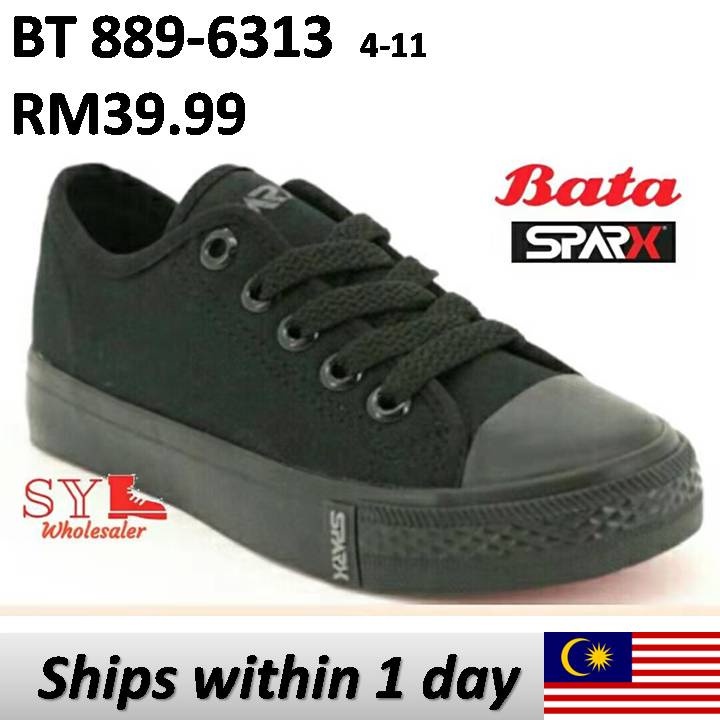 (SY Shoes Offer "BATA" Lace-Up รองเท้าผ้าใบสีดําล้วน/KASUT TALI HITAM (BT 889-6313)