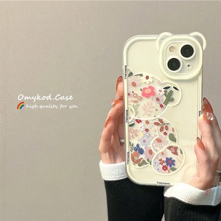 🌈Ready Stock 🏆 Compatible For iPhone XR 14 11 13 12 Pro Max 8 7 Plus XS Max XS X SE 2020 8 7 Flower bear lens Case Motif Case for iPhone Soft TPU Back Cover Phone Case