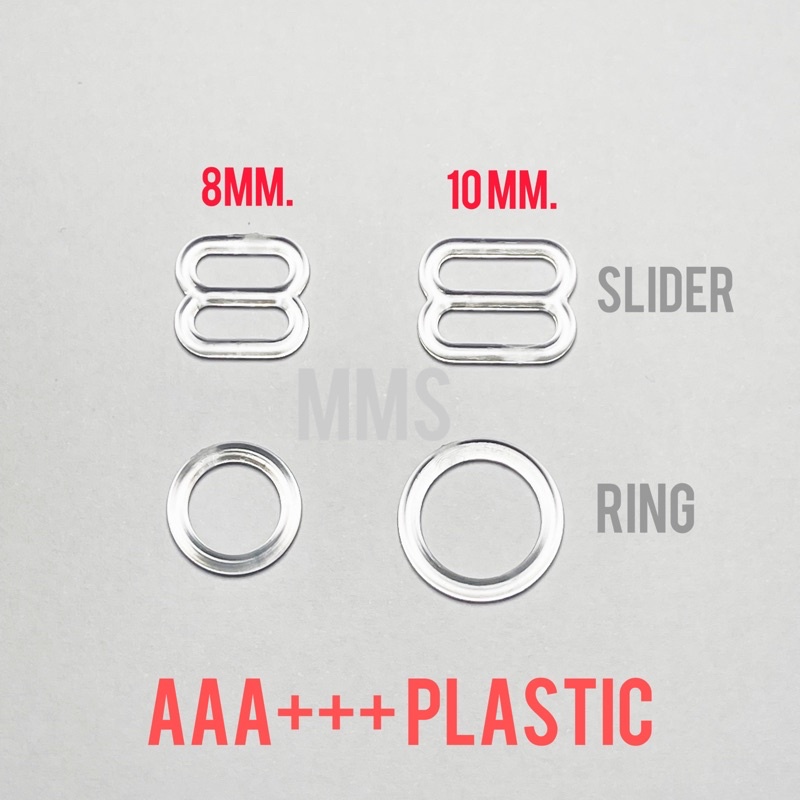 ชุดตัวปรับสายไหล่ห่วงกลมและสไลเดอร์เกรด A+ 8มม.10มม.15 มม. 24ชิ้นแบบพลาสติกใส