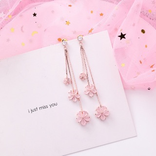 ต่างหูเจาะ ดอกไม้สีชมพู งานเงิน S925 (พร้อมส่ง)