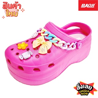 Baoji รองเท้าหัวโต ลายโซ่อมยิ้ม พื้นสูง 2 นิ้ว ไซส์ 36-40 รองเท้าแฟชั่น รองเท้าแตะ บาโอจิ (ม่วงบานเย็น)