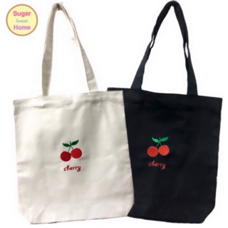 กระเป๋าผ้าแคนวาส ปักลายเชอรี่ (canvas tote bag)