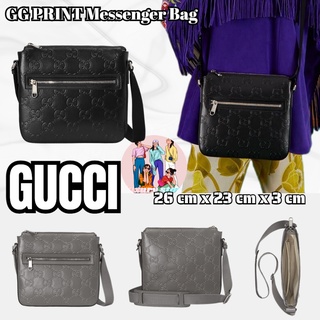 กุชชี่  GUCCI  GG Print Embossed Messenger Bag/กระเป๋าผู้ชาย/กระเป๋าสะพายข้าง/กระเป๋าสะพายไหล่/สไตล์ล่าสุด/สั่งยุโรปแท้1