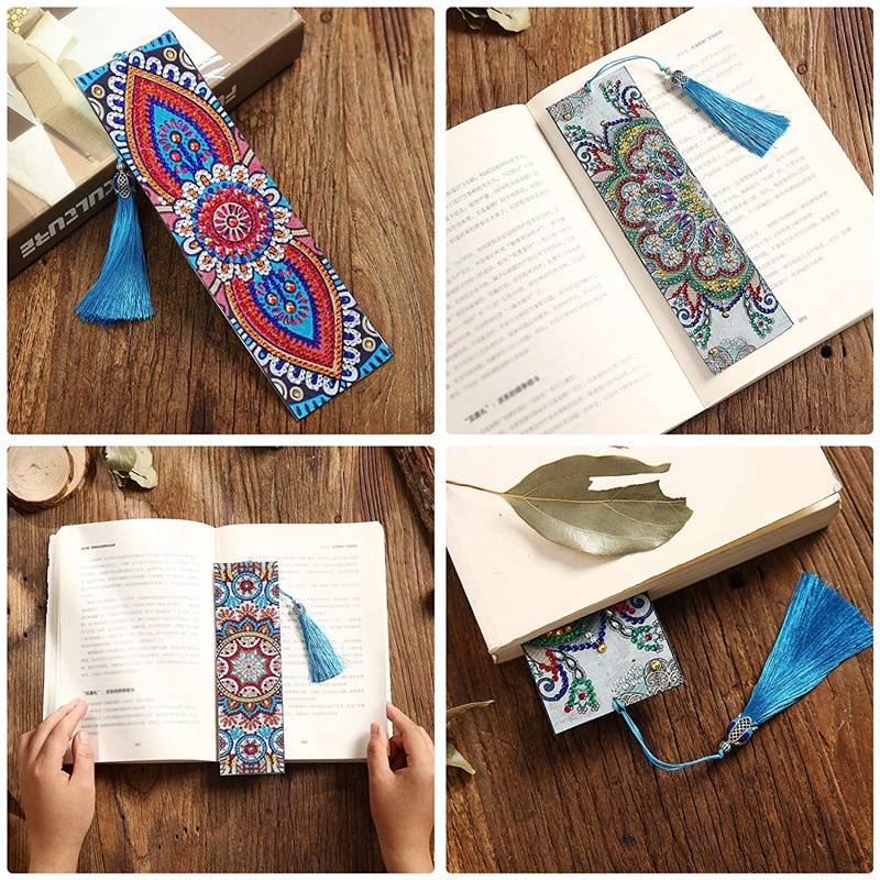 4 Pcs 5D Diamond Bookmark DIY Painting Bookmark Leather Tassel Bookmark ...