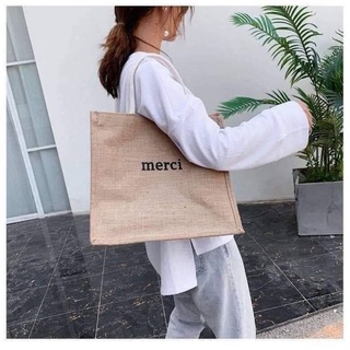 🛍️🛍️กระเป๋าผ้ากระสอบ merci สไตล์ มินิมอล ใบใหญ่ทรงสวย🛍️🛍️