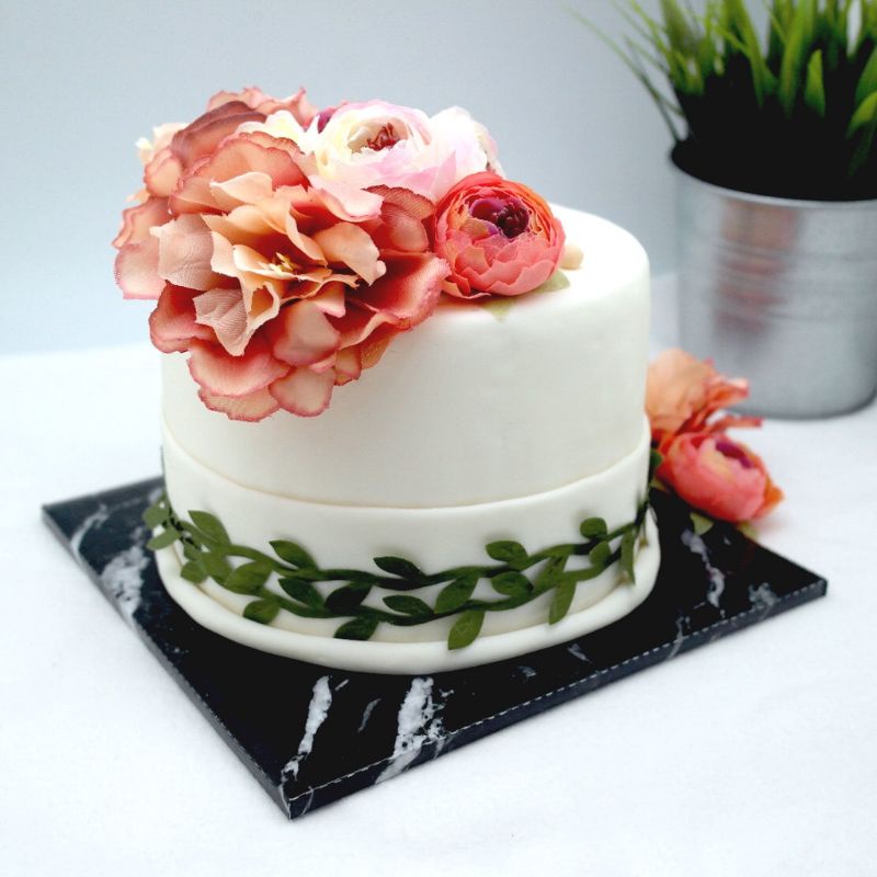 RESTOCK Marble Base Square Cake Board (ดีไซน์ขาวดํา) 8", 9", 10"