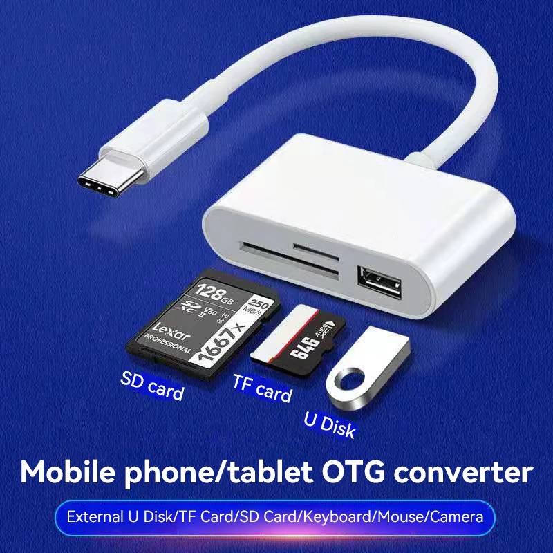 มัลติฟังก์ชั่น อะแดปเตอร์ OTG สามในหนึ่งเดียว Type-c เครื่องอ่านบัตรโทรศัพท์มือถือ การ์ดหน่วยความจ2.0 USB+SD/TF