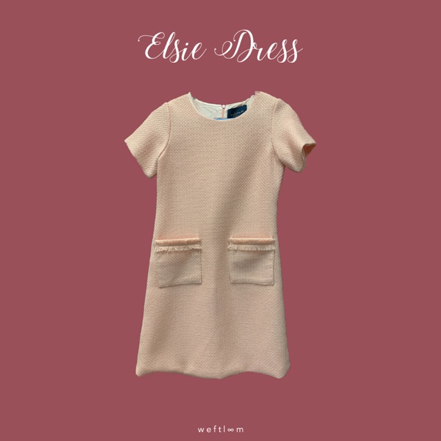 Weftloom Elsie Dress เดรสแขนสั้นผ้าทวีต tweed สีชมพูส้มออกโอรส rosegold